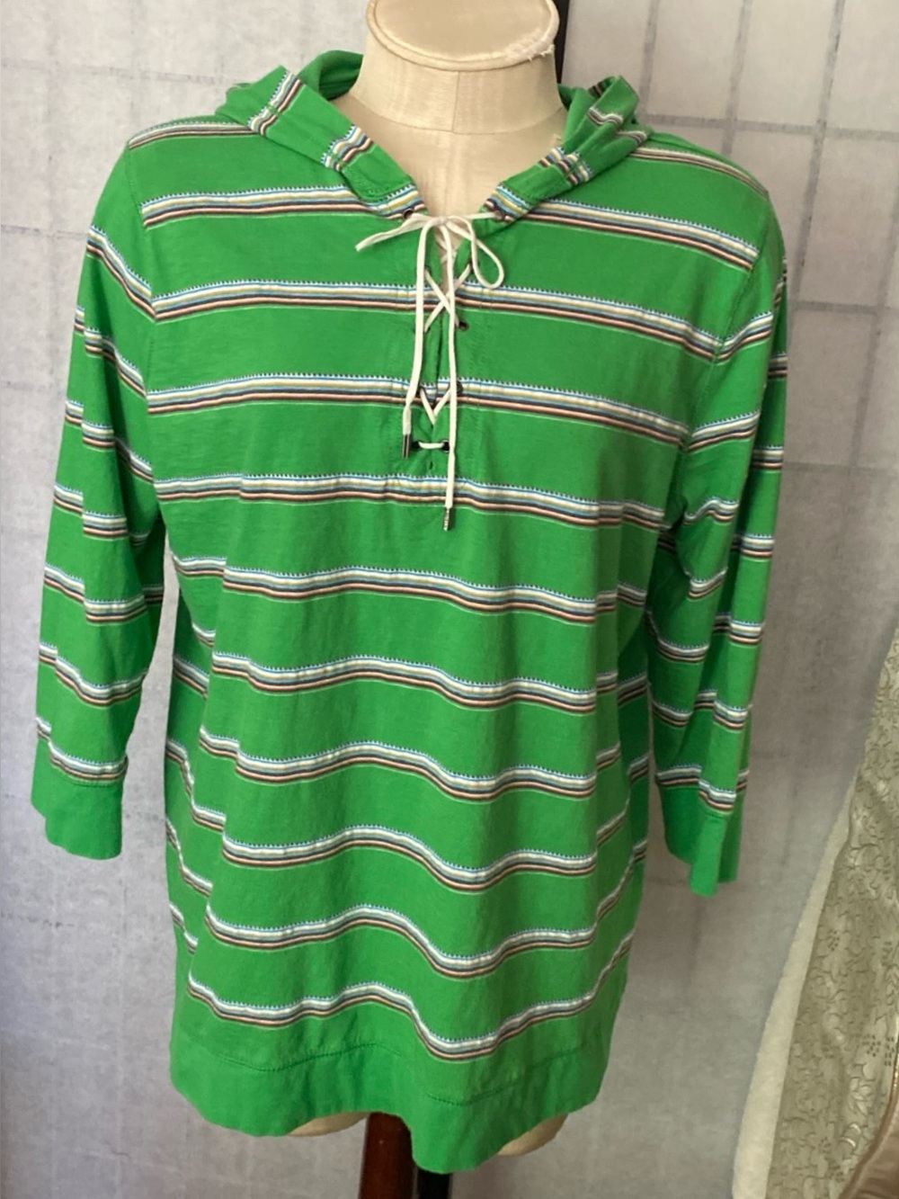 Lauren Jeans Co. VTG 90s Wom T-Shirt Hoodie Classic Green Striped Approx L 44 CH